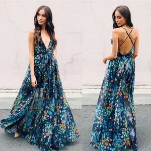 Indigo Skies Floral Maxi Dress
